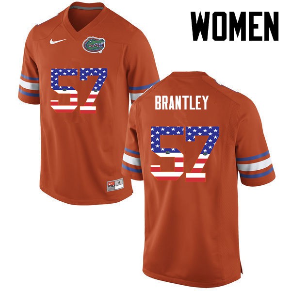 Florida Gators Women #57 Caleb Brantley College Football USA Flag Fashion Orange